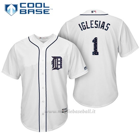 Maglia Baseball Uomo Detroit Tigers 2017 Estrellas y Rayas Jose Iglesias Bianco Cool Base